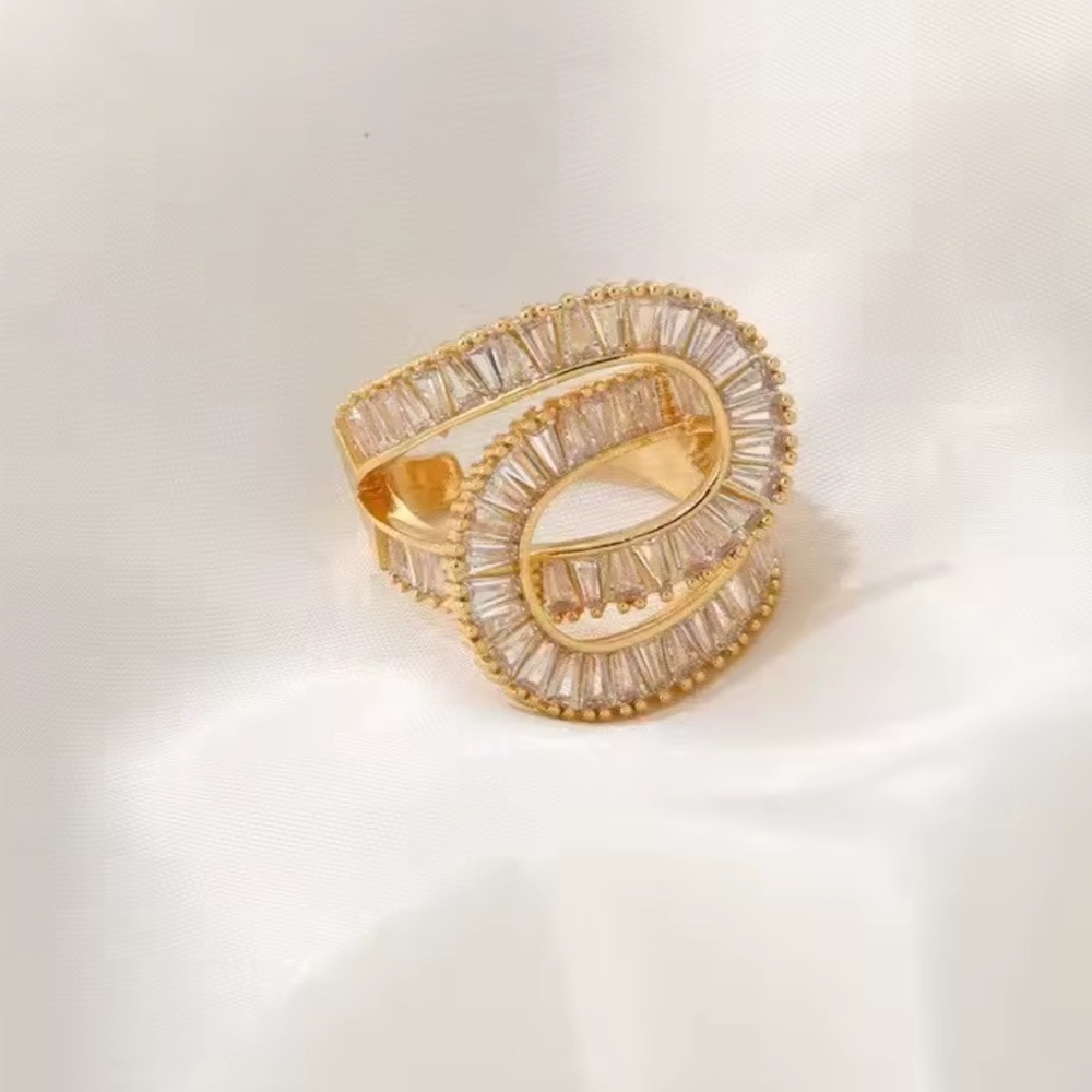 Gold Baguette Crystal Wrap Ring | Elegant Statement - Picture 3 of 14